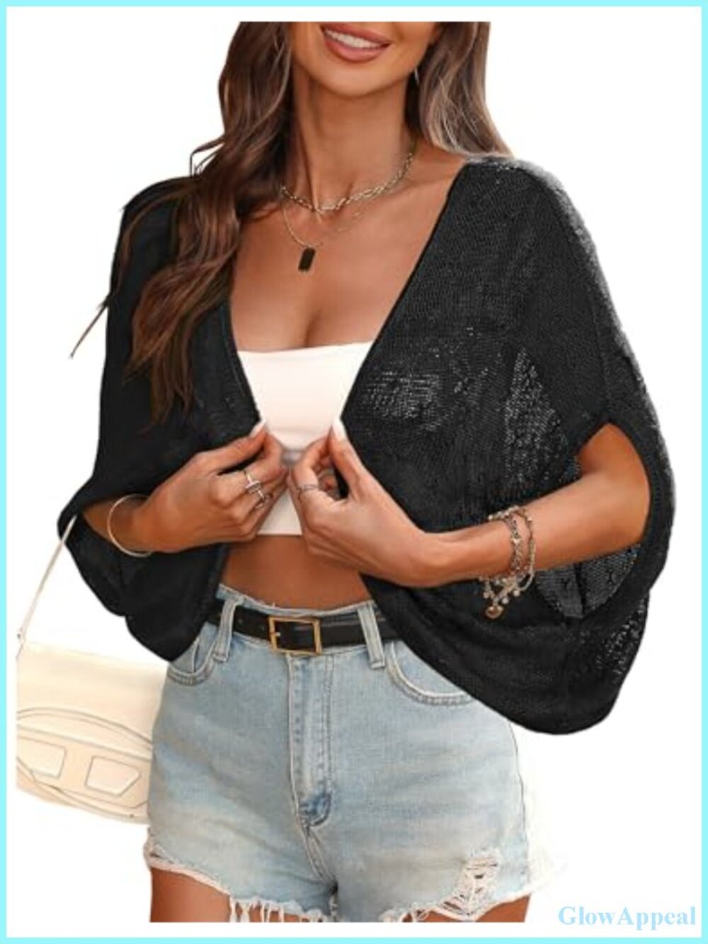 Women's Crochet Bolero Shrug Knit Short Sleeve Cardigan Lightweight Cover Up